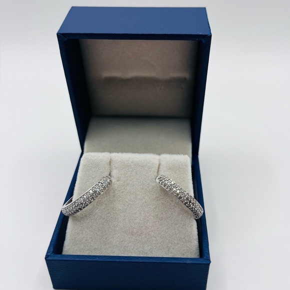 .50 CT Natural Diamond Triple Row Sterling Silver Hoop Earrings - Picture 3 of 5